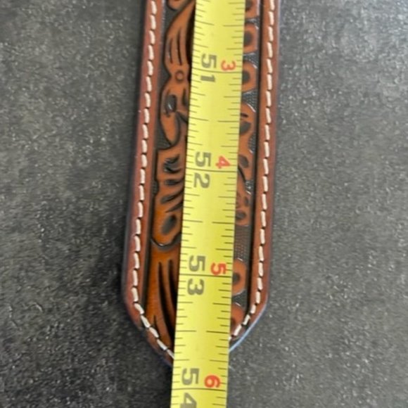 Western Tooled Nocona Leather Silver Buckle Belt 51 inch - Picture 8 of 8